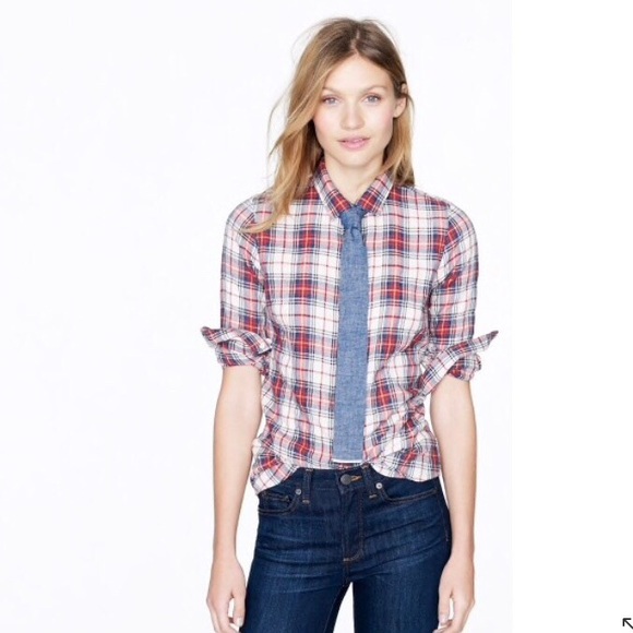 J. Crew Tops - J. Crew Perfect Shirt in Suckered Tartan Size 2
